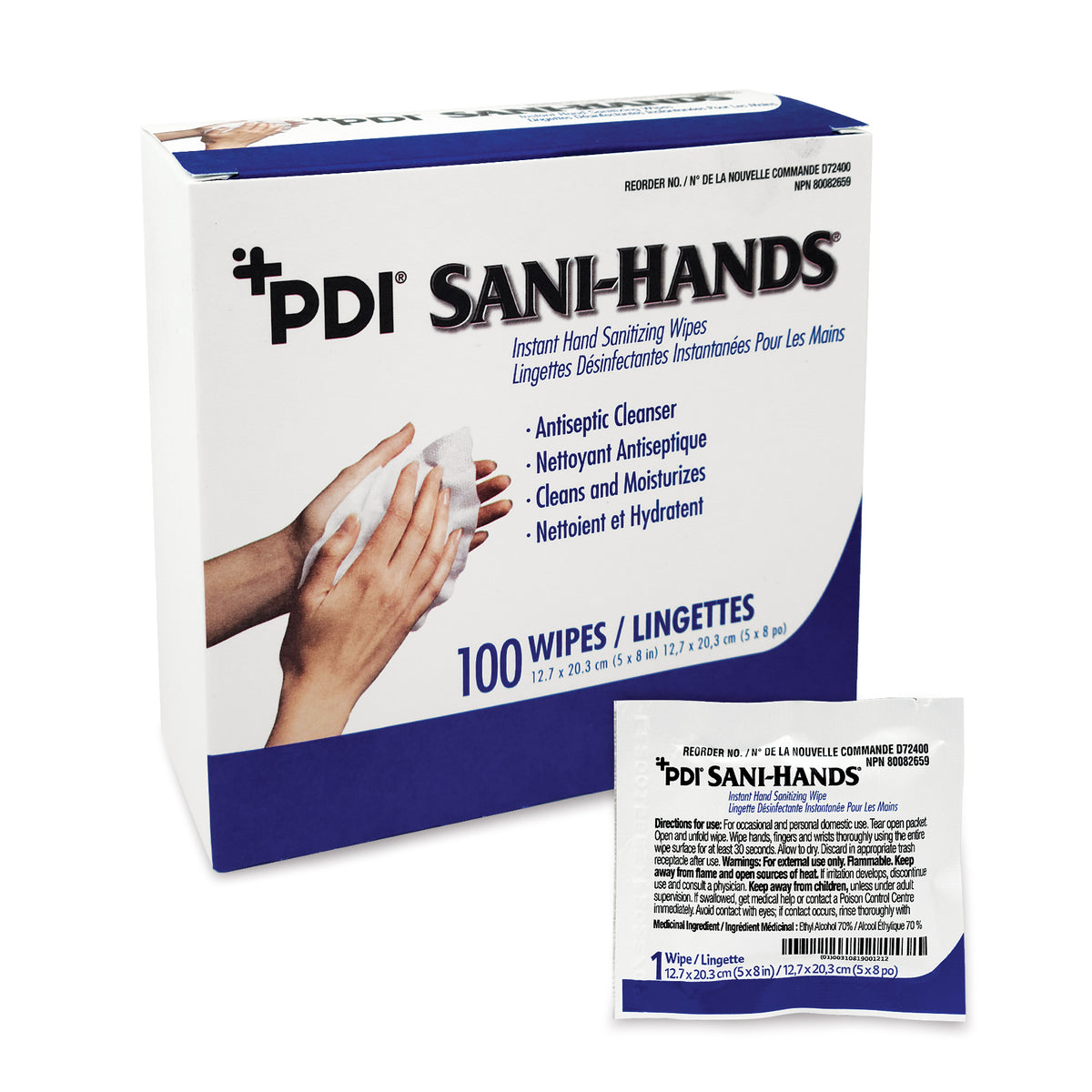 Lingettes désinfectantes instantanées pour les mains PDI Sani-Hands - Boîte de 100