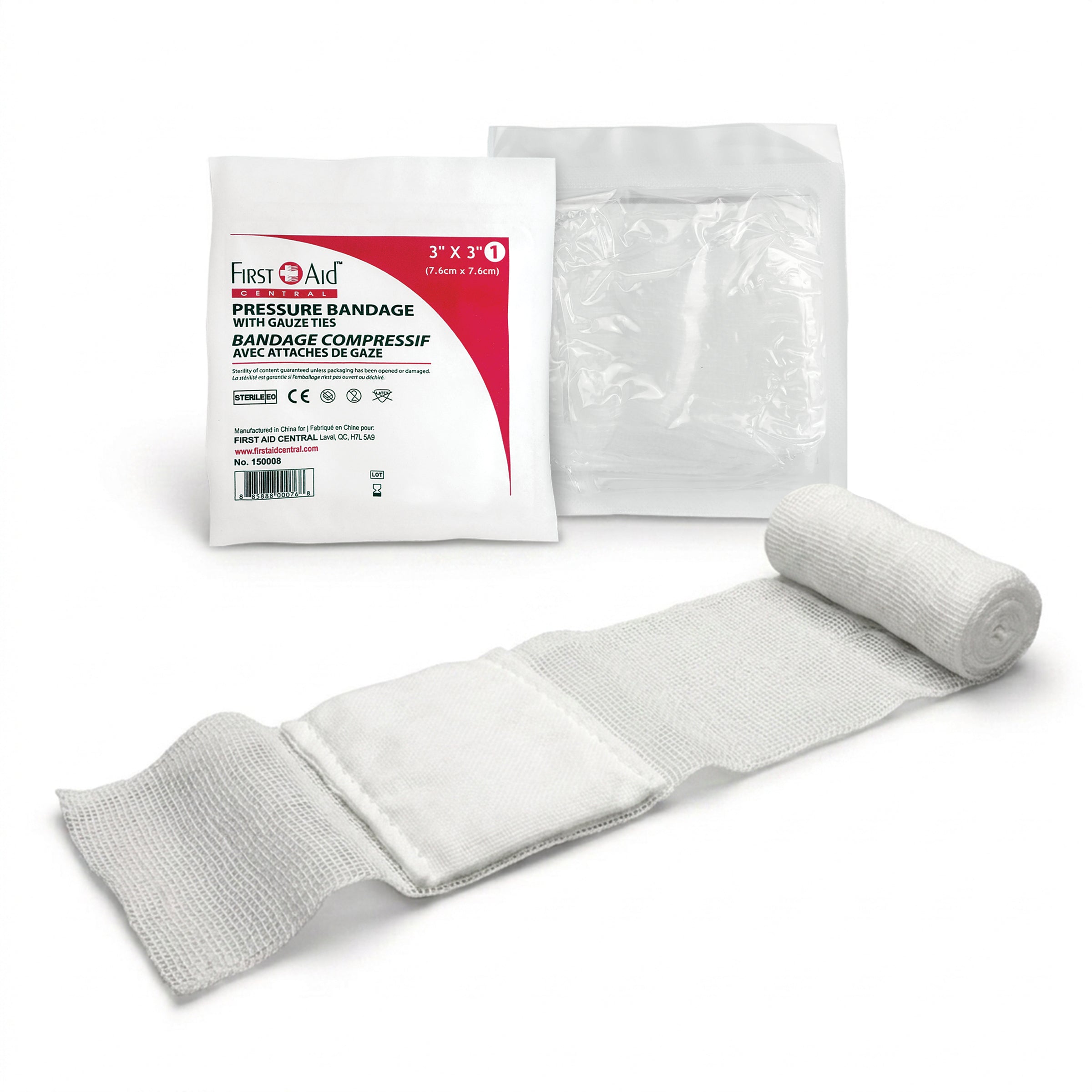 Bandages compressifs avec attaches de gaze, stériles