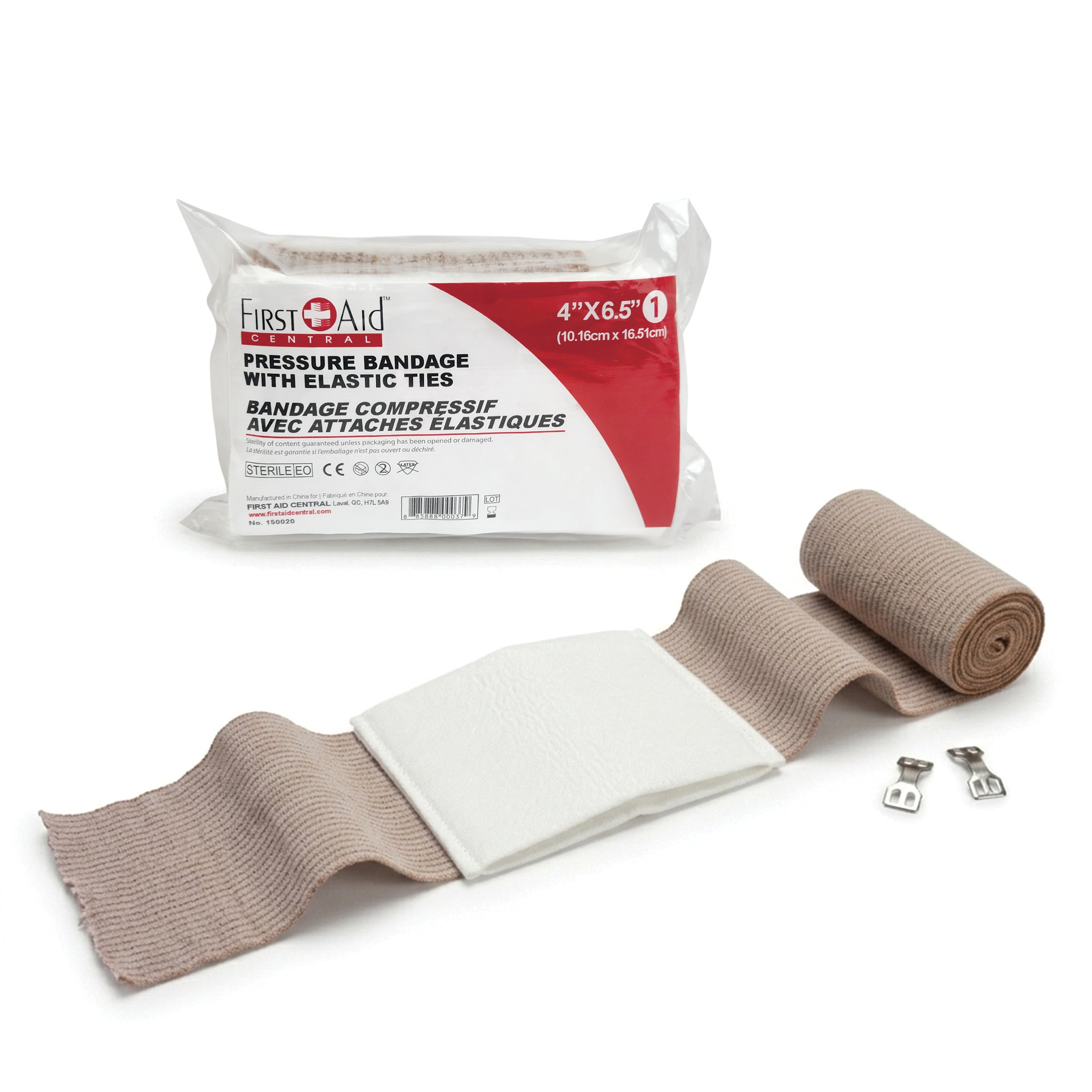 Bandage de compression avec attaches élastiques – 4" x 6,5"