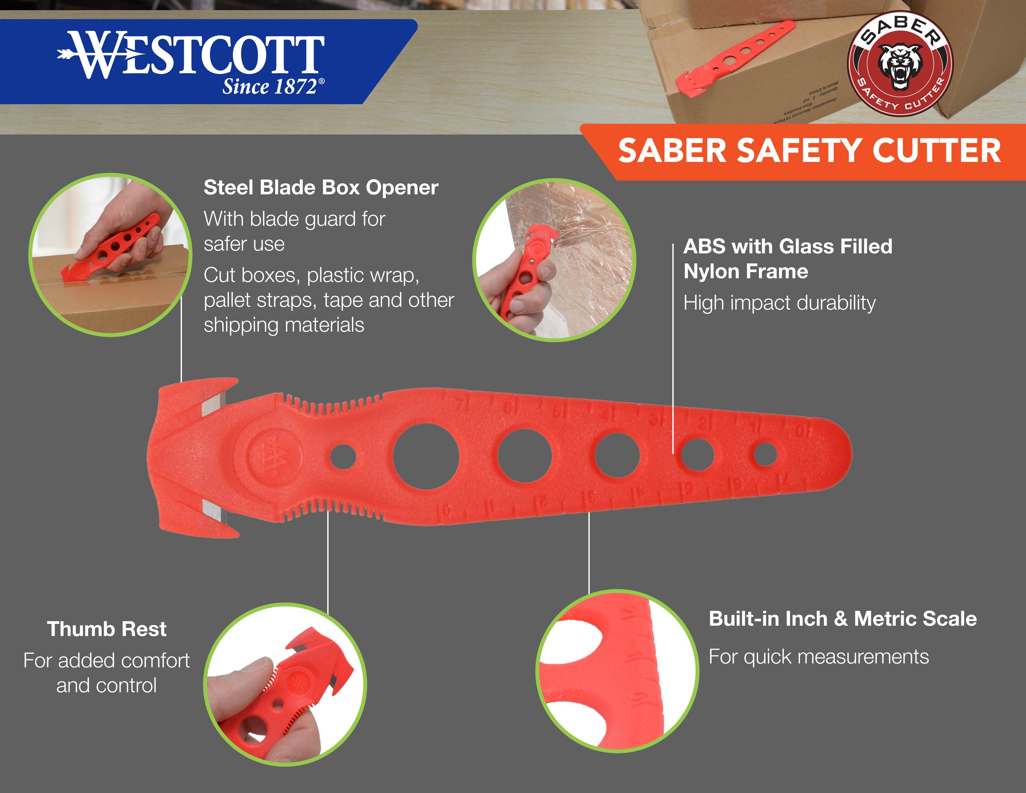 Westcott Saber Safety Cutters, Red