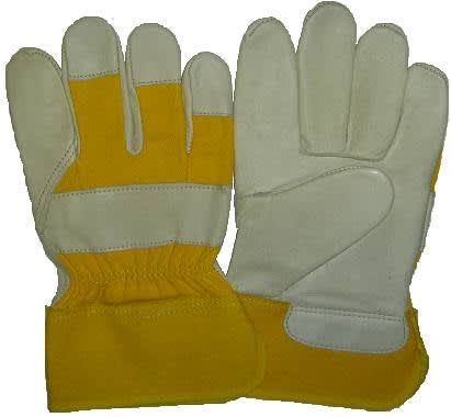 Beige Cowgrain Leather Glove - Yellow