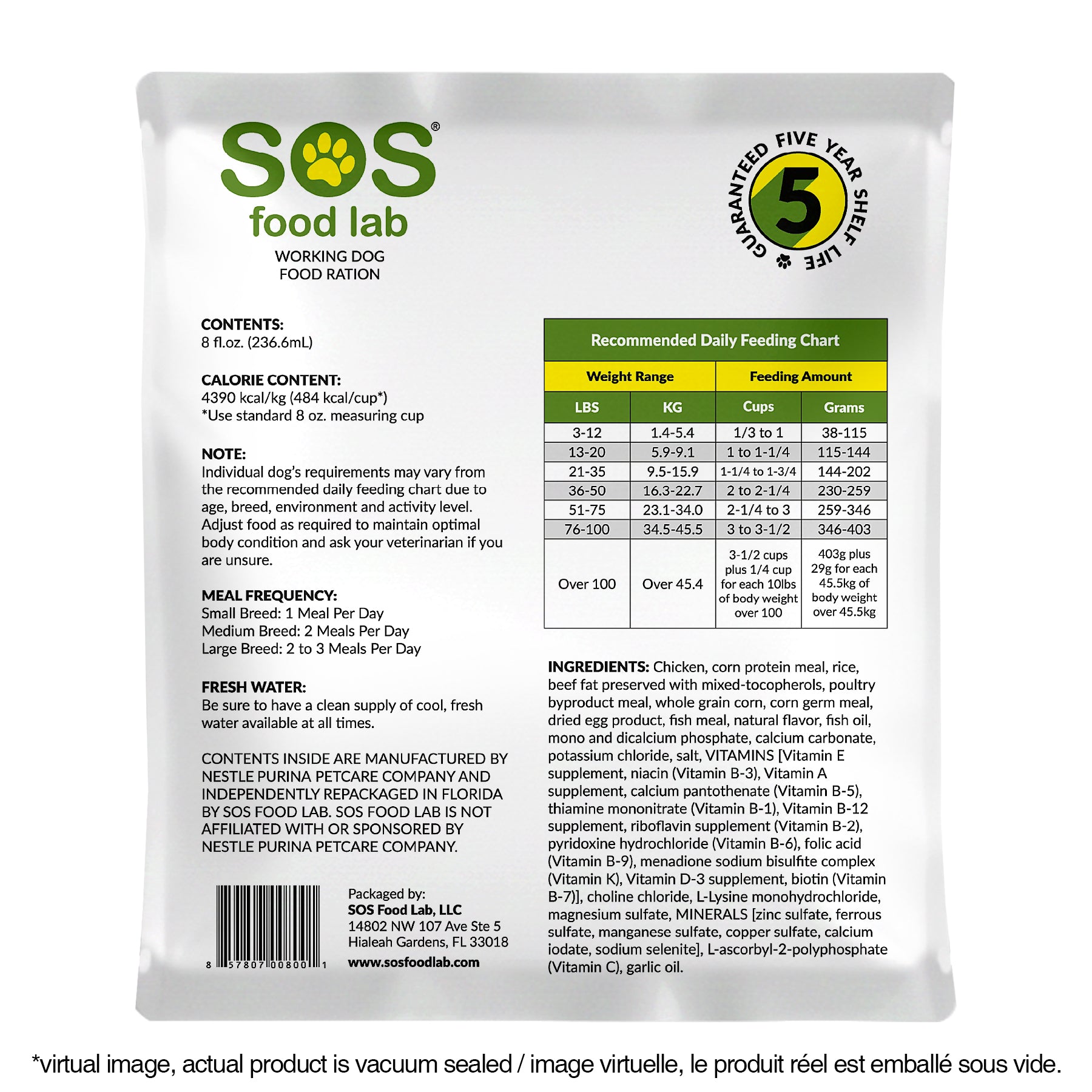 Grab and Go Pet Food Ration High Energy Formula in two sizes.