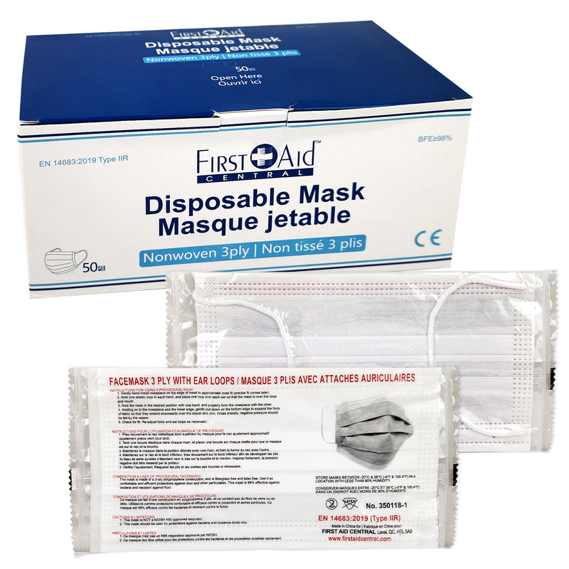 Face Masks, Type 2R Standard,  3-Ply  - Box of 50