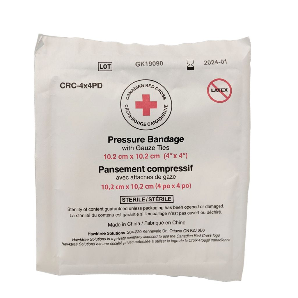 Sterile Pressure Dressing with Gauze Ties - 4" x 4" - Pack of 10