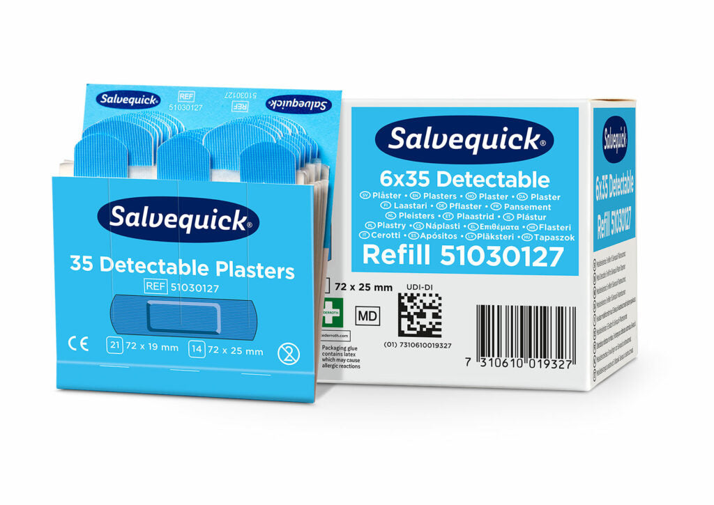 Recharges de pansements détectables bleus Salvequick - 6 x 35 unités