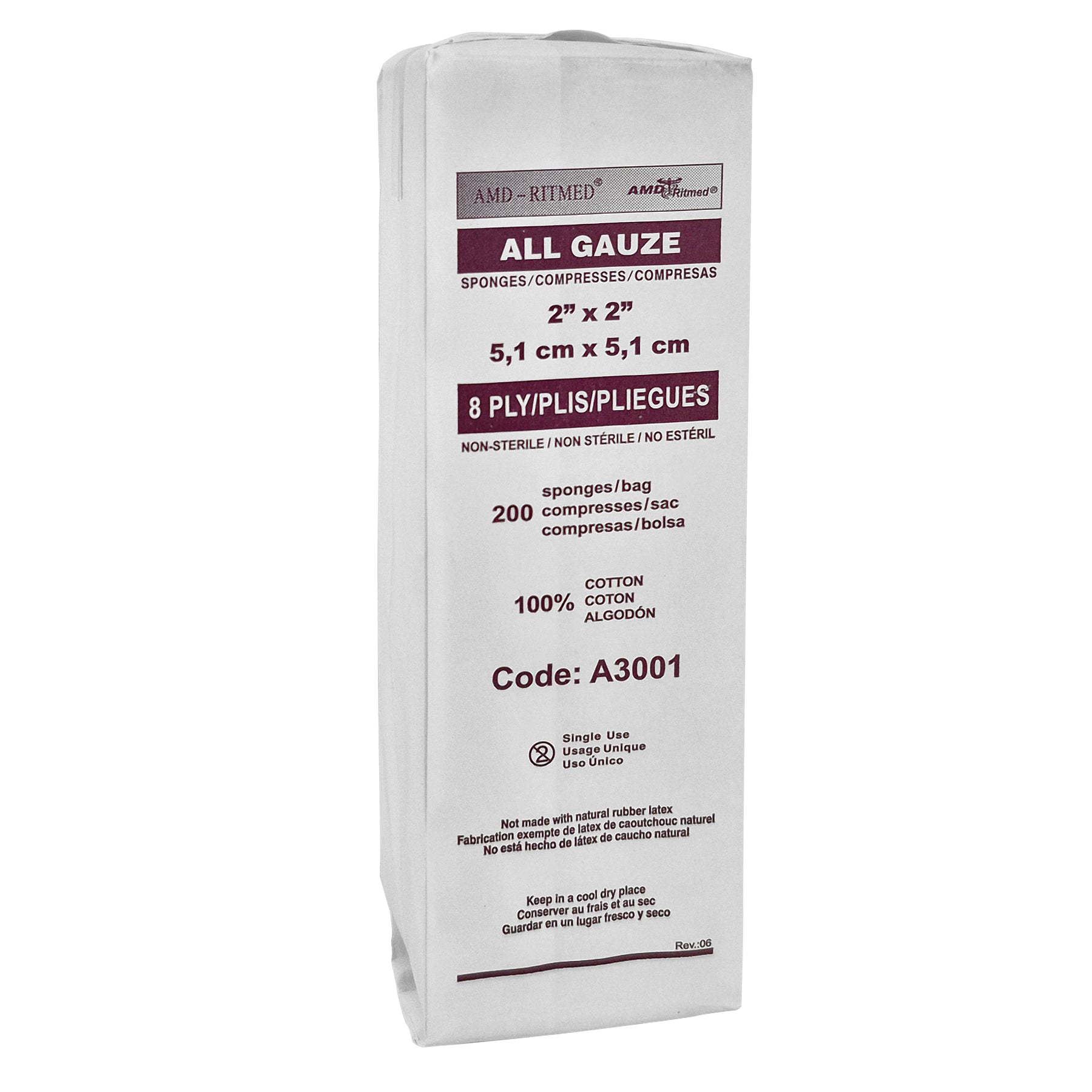 AMD-Ritmed GAUZE Sponges (pack of 200) - 5.1 x 5.1cm, (2"x 2")