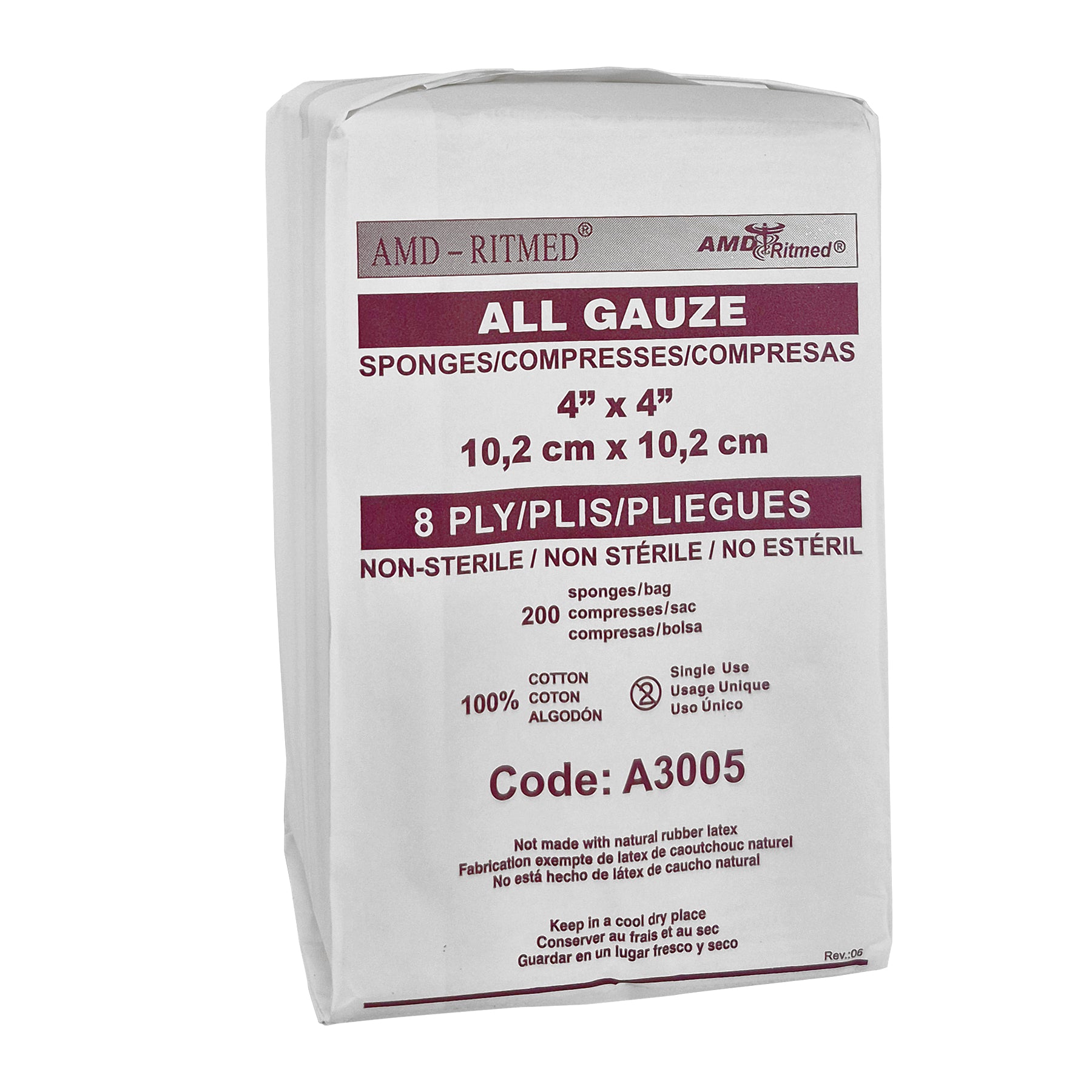 AMD-Ritmed GAUZE Sponges (pack of 200) - 10 x 10 cm, (4"x 4")