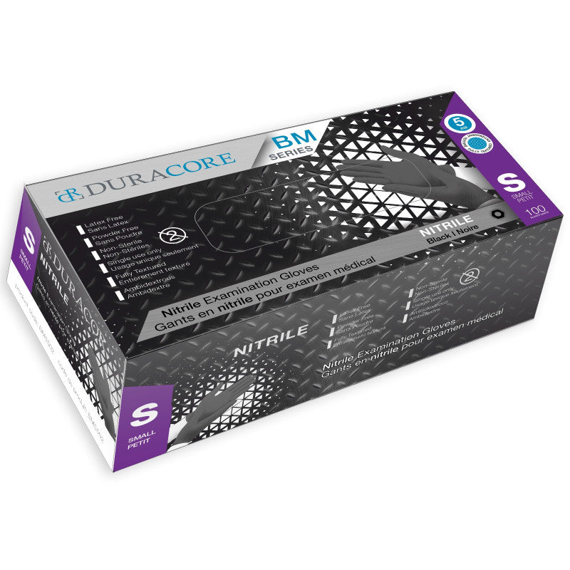 Gants médicaux en nitrile noir Duracore - 5 mil - Sans poudre