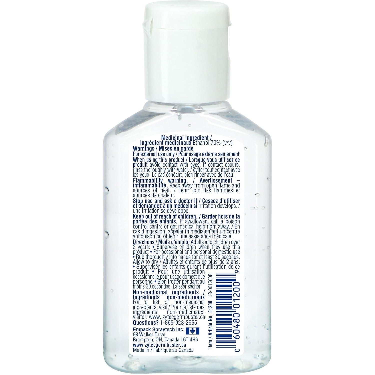 Gel désinfectant pour les mains - 70% d'alcool - 60 ml