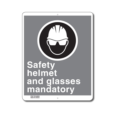 Safety Helmet and Glasses Mandatory - Enseigne - en Anglais