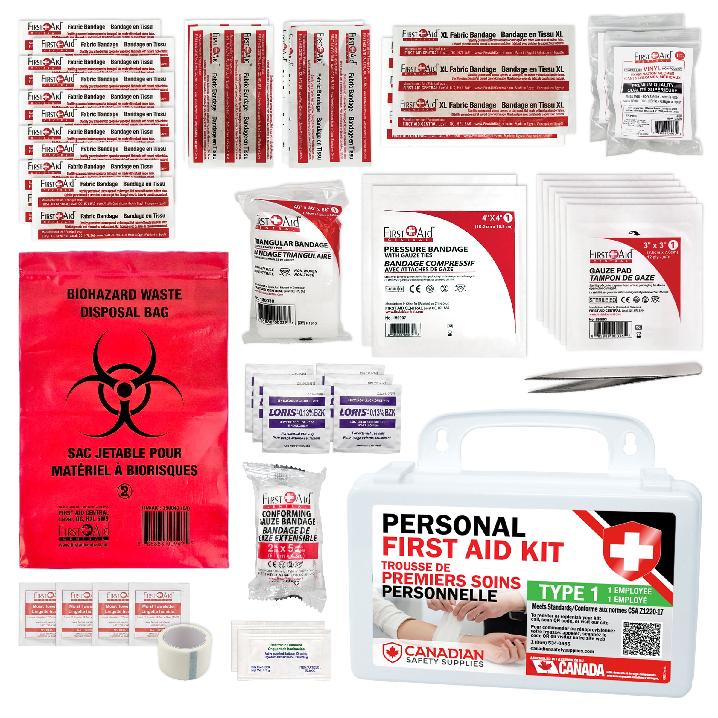 Trousse de premiers soins de type 1 individuelle conforme à la norme CSA Z1220-17