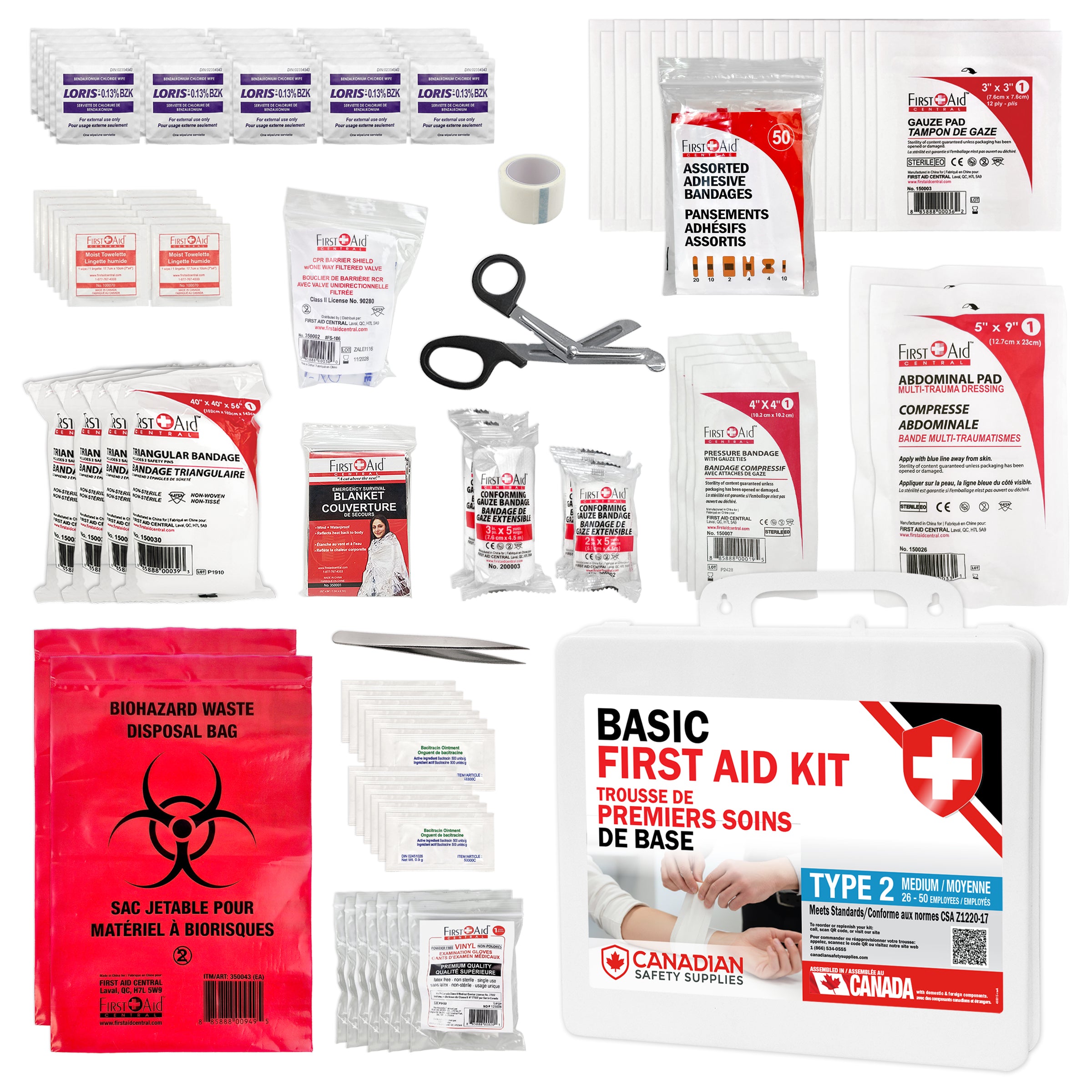 First Aid Kit Type 2 Basic, as per CSA Z1220-17 Standard - Medium (26-50 Persons)