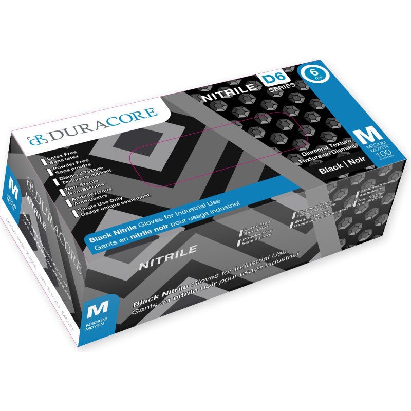 Gants en nitrile noir Duracore - Texture diamant - 6 mil - Sans poudre