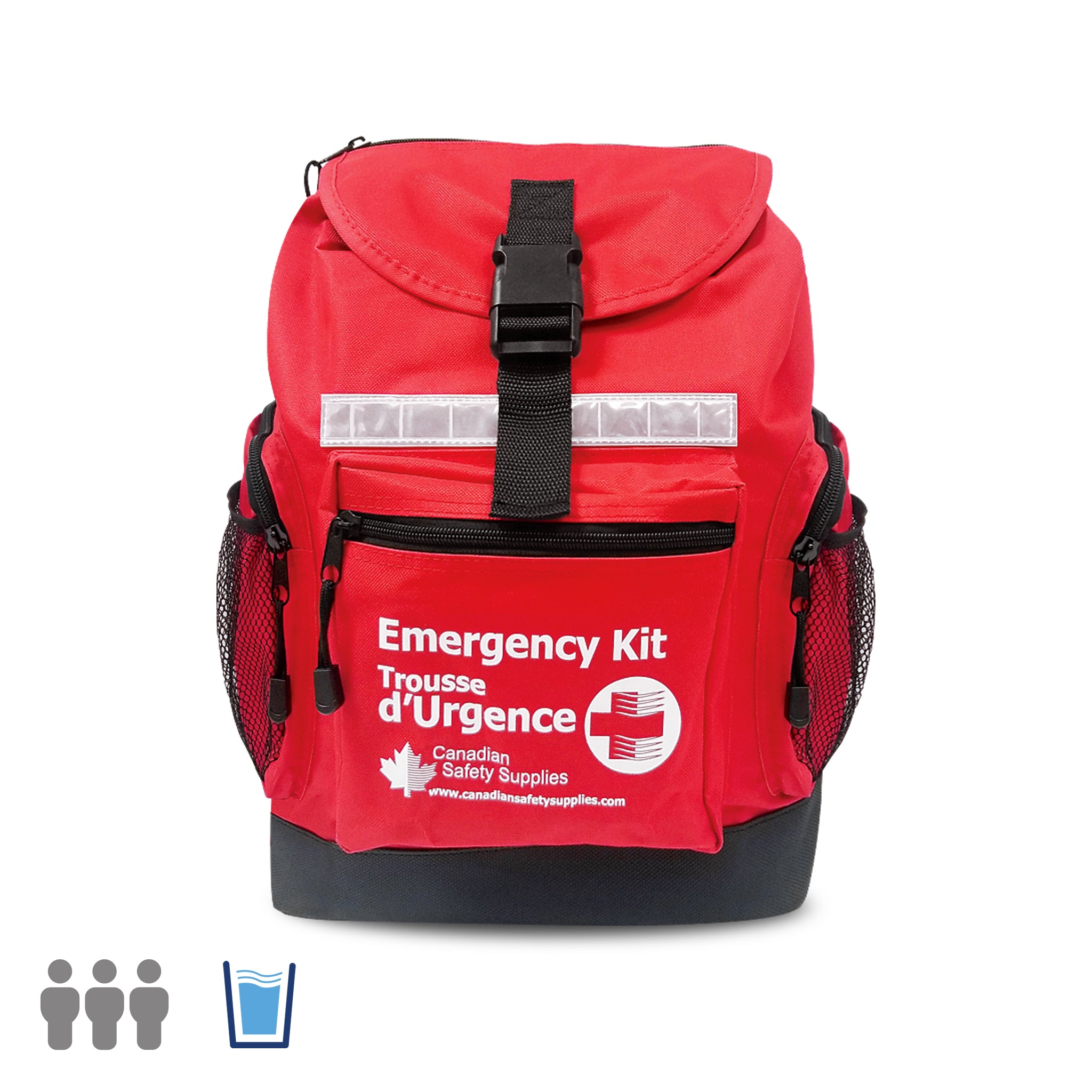 Trousse d'urgence pour 3 personnes, 72 heures, avec eau