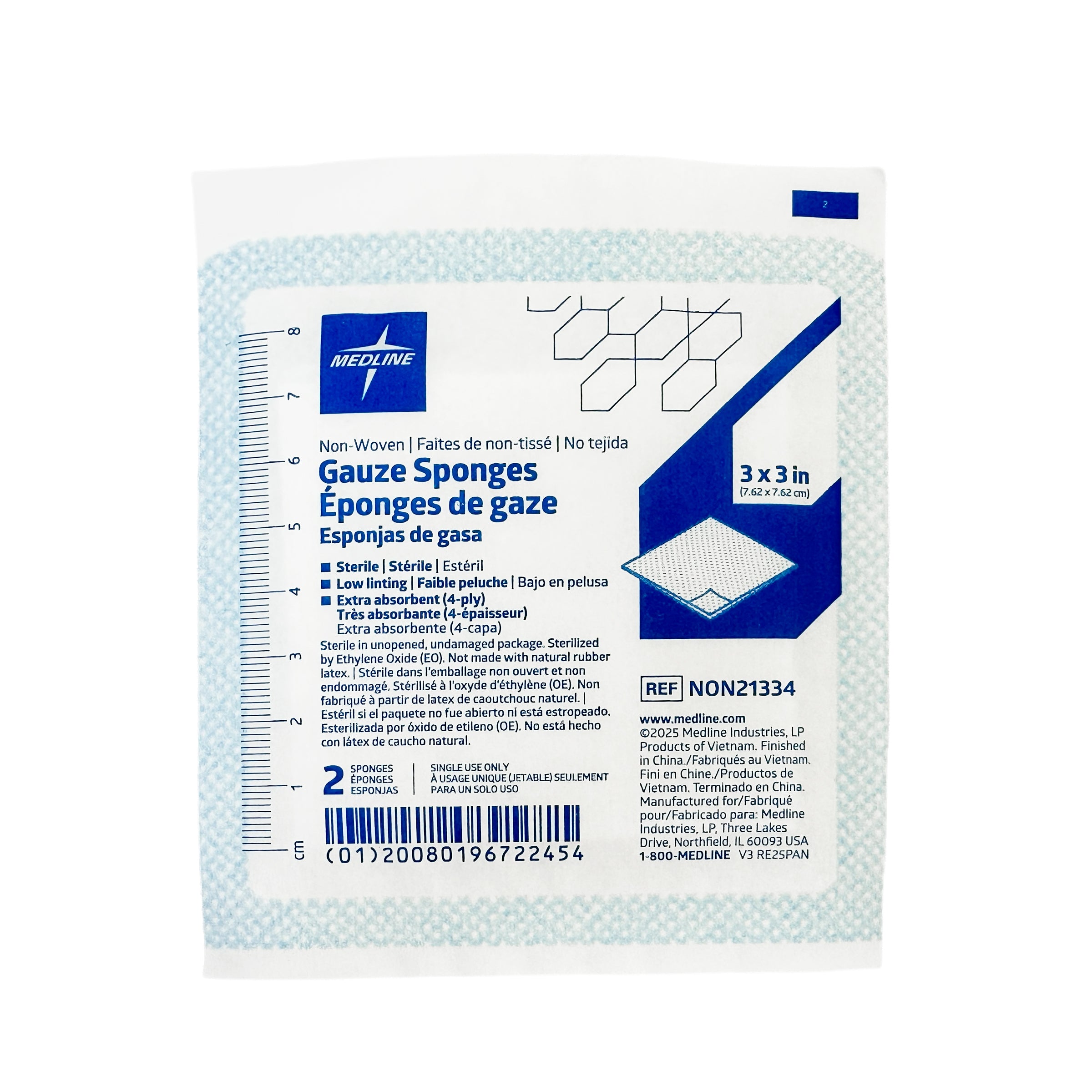 Medline Sterile Non-Woven Gauze Sponge, 4-Ply, 3" x 3" (7.5 cm x 7.5 cm), 40/Box