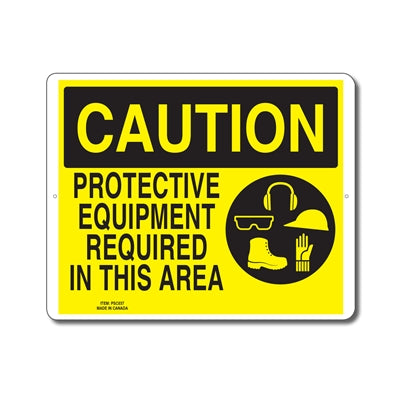 PROTECTIVE EQUIPMENT REQUIRED IN THIS AREA - CAUTION SIGN