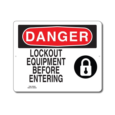 LOCKOUT EQUIPMENT BEFORE ENTERING - DANGER SIGN