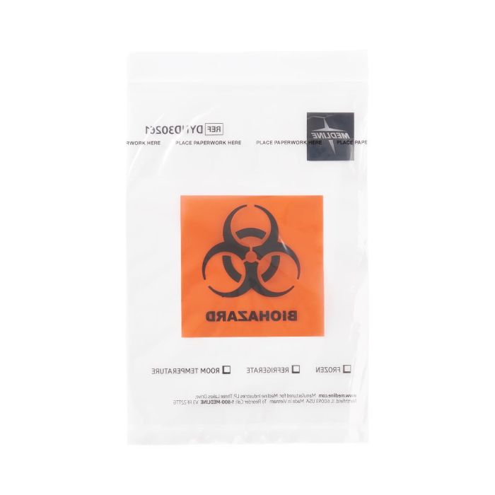 Sacs à fermeture éclair pour prélèvements de laboratoire Medline Biohazard - Caisse de 500