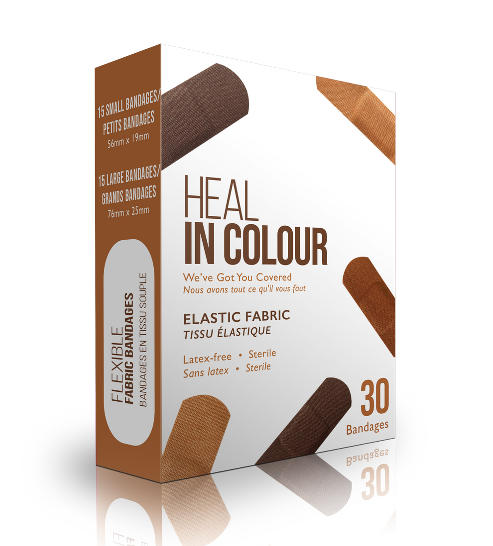 Heal In Colour Fabric Adhesive Bandages, Assorted Colours + Sizes (Honey, Almond, Chestnut), Box of 30