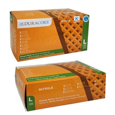DURACORE, Nitrile Orange Textured Gloves, Powder Free, 7mil, Large (Box of 100)