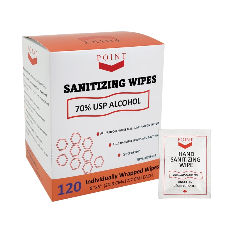 Lingettes désinfectantes pour les mains 70% d'alcool - Boîte de 120