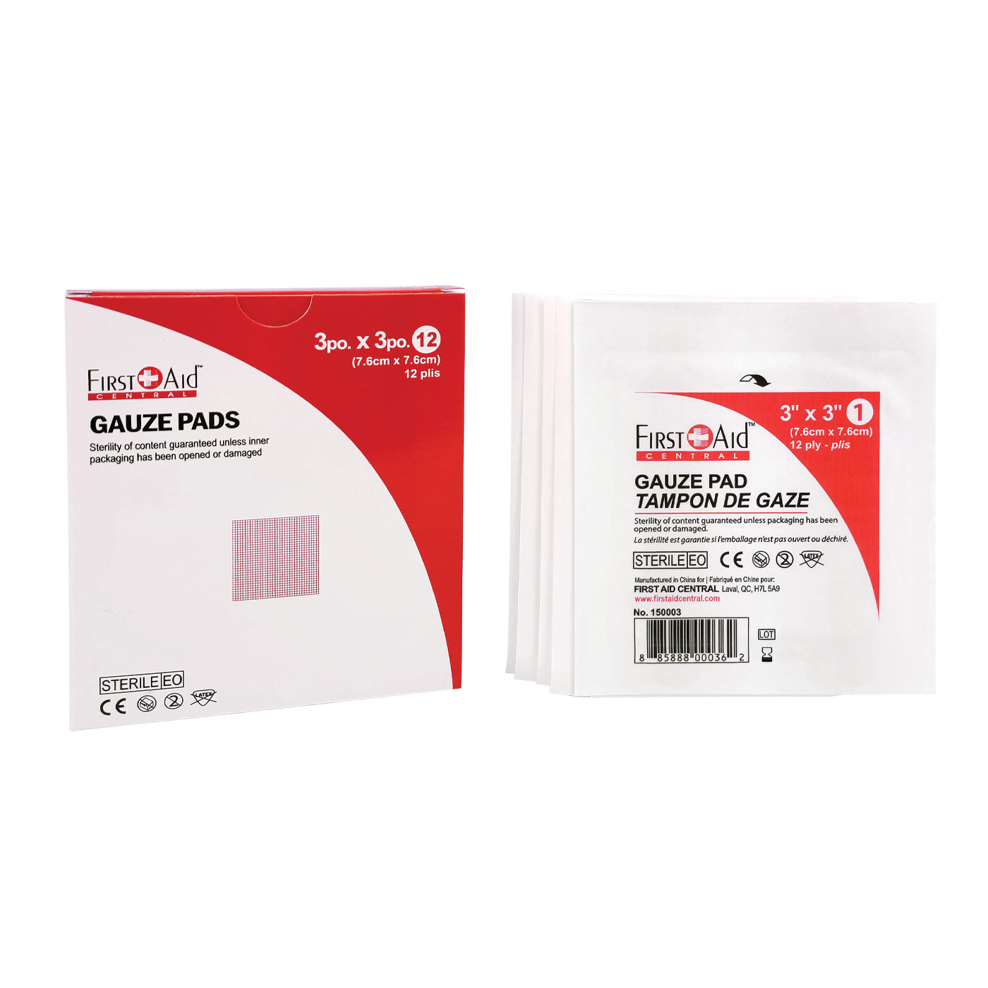 Gauze Pads - 3" x 3", Sterile, 12 Ply (12/box)