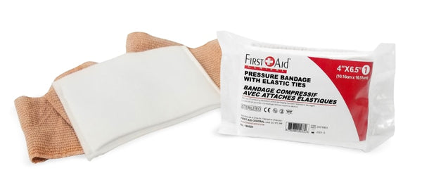 Compress Pressure Bandage w/Elastic Ties - 4" x 6.5" - Expires 03-2027 Compress Pressure Bandage w/Elastic Ties - 4" x 6.5" - Expires 03-2027