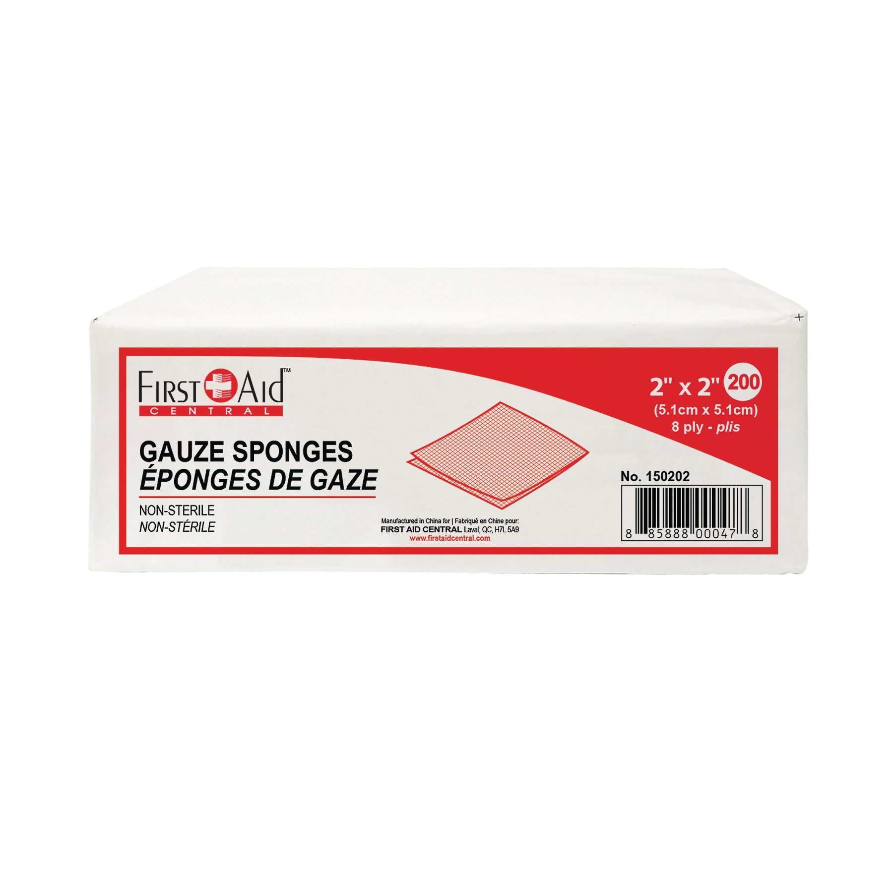 Gauze Sponges, 8 Ply (2", 3", or 4") - Pack of 200