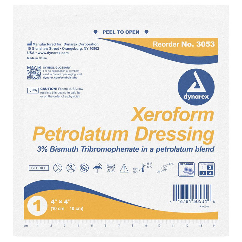 Pansement de gaze Xeroform Dynarex – 4" x 4"