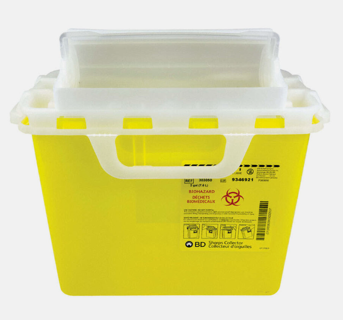 Collecteur d'objets tranchants, entrée horizontale, jaune, 7,6 L