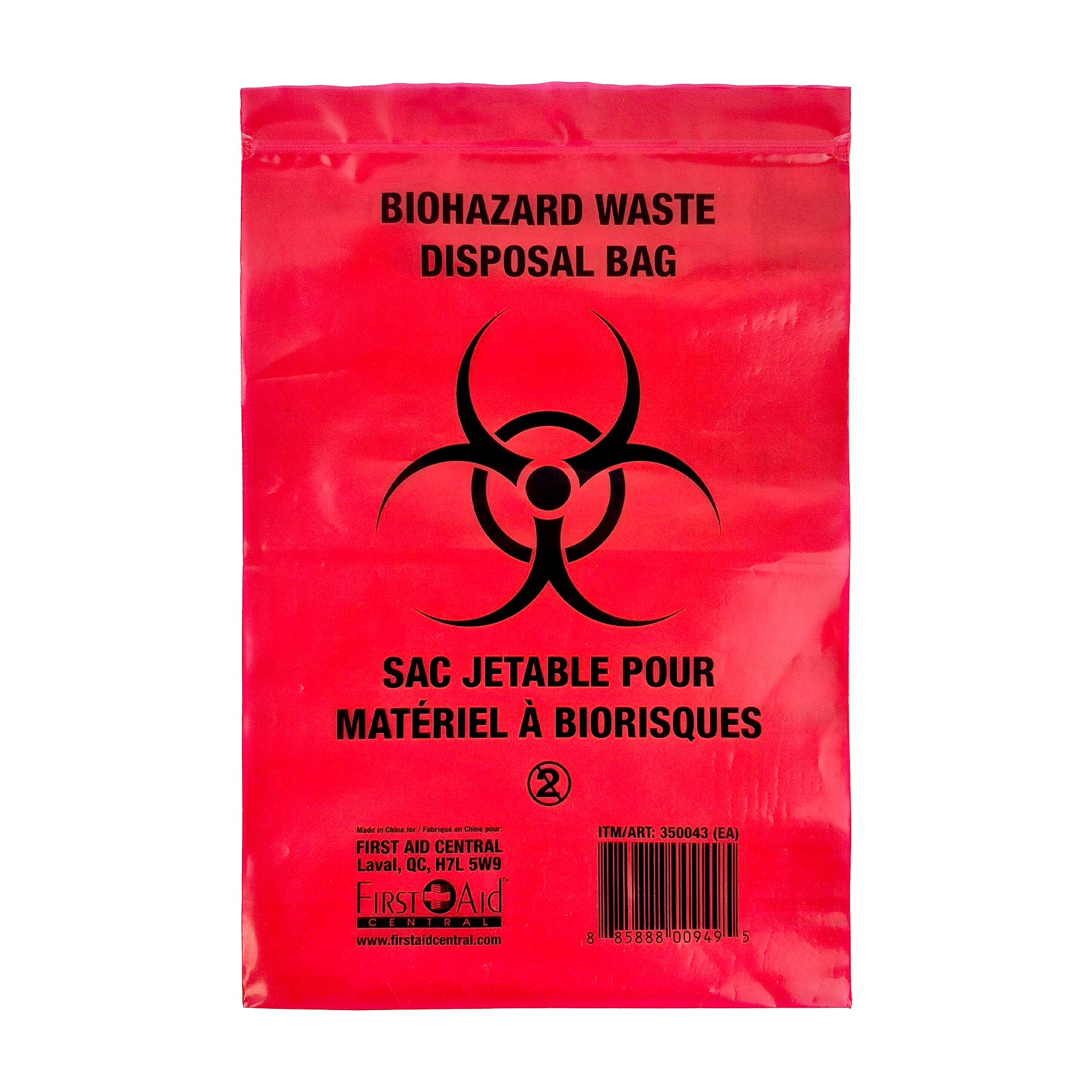 Biohazard Waste Bags, Resealable, Red 15.25 x 24cm (6"x 9.5")