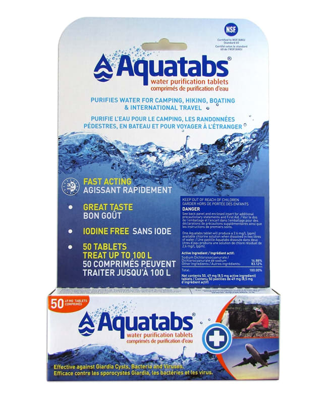 Comprimés de purification d'eau Aquatabs 49 mg (50/boîte)