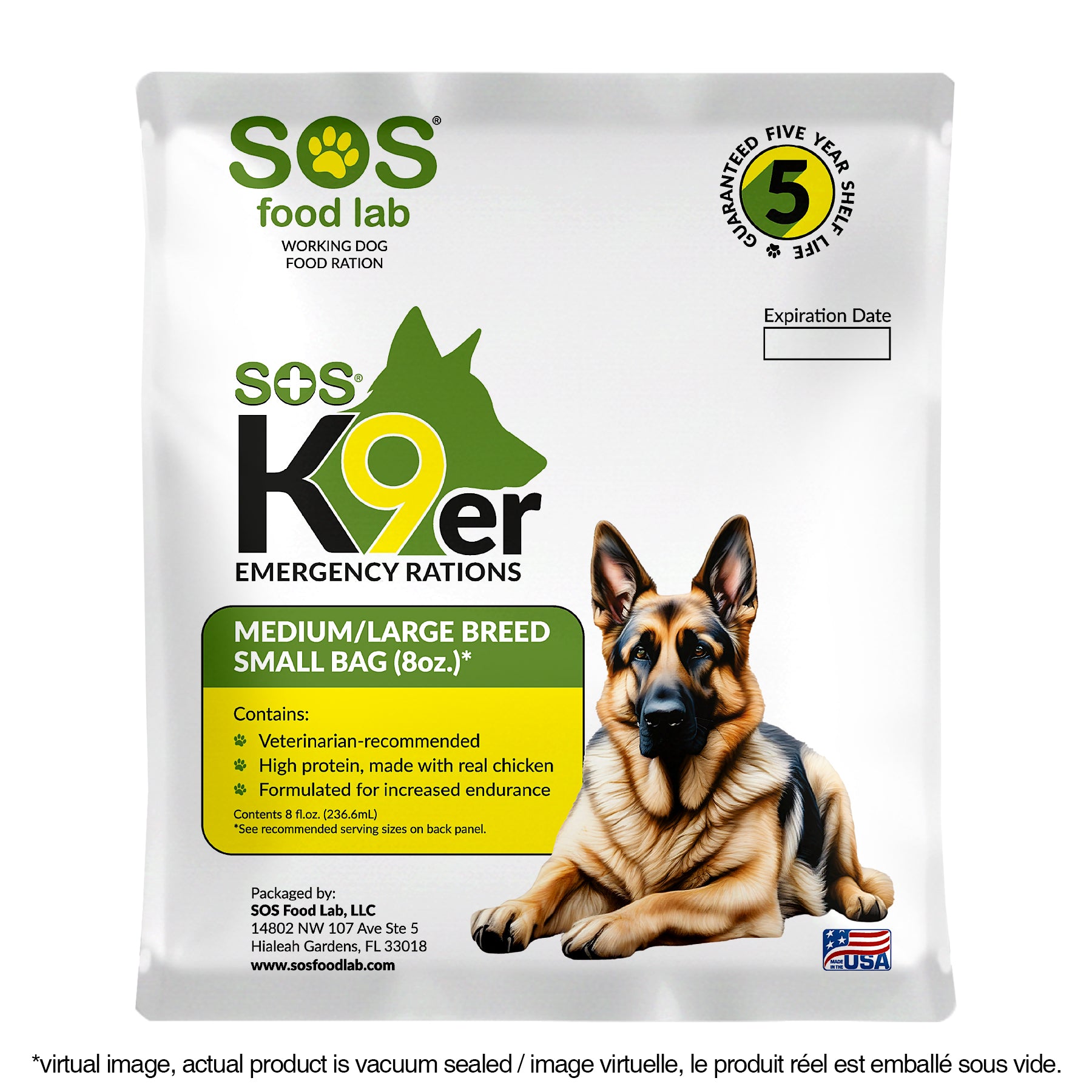 Grab and Go Pet Food Ration High Energy Formula in two sizes.