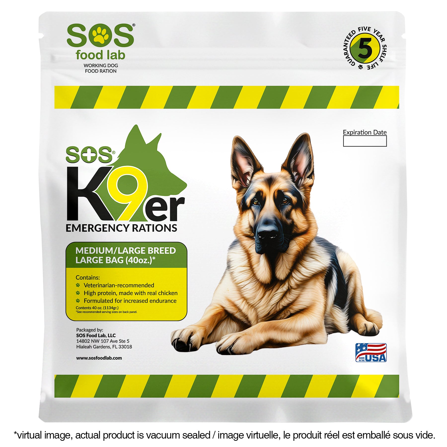 Grab and Go Pet Food Ration High Energy Formula in two sizes.