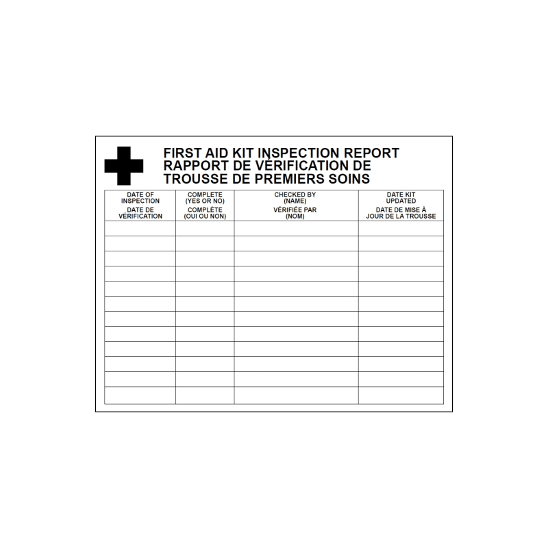First Aid Kit Inspection Report Cards (Pack of 25)