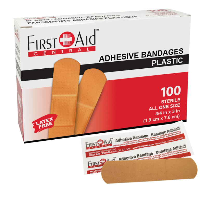 Pansements adhésifs en plastique stériles 3/4" x 3" (100/boîte)