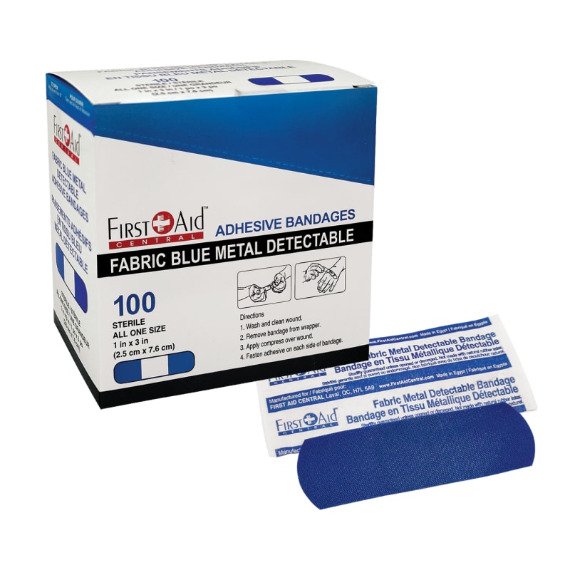 Bandages en tissu détectables en métal bleu 1" x 3" (100)