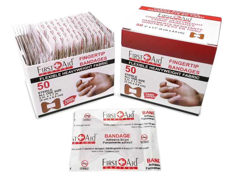 Bandages adhésifs en tissu résistant pour le bout des doigts (boîte de 50)