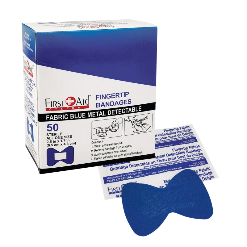 Blue Metal Detectable Fabric Bandages Fingertip (box of 50)