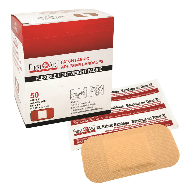 Pansements adhésifs en tissu 2" x 4" (boîte de 50)