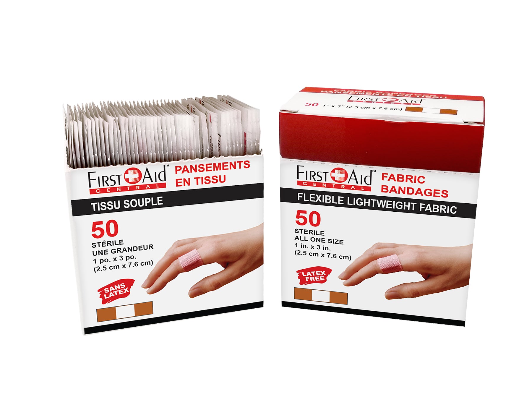 Flexible Lightweight Fabric Adhesive Bandages - 1 in. x 3 in. (box of 50)