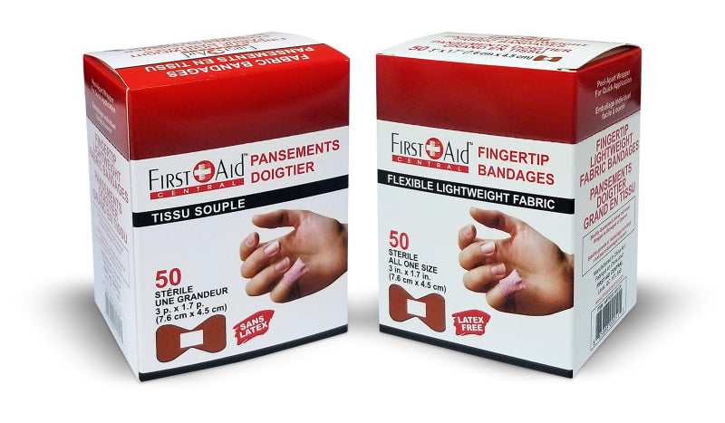 Bandages adhésifs en tissu pour bout des doigts (boîte de 50)