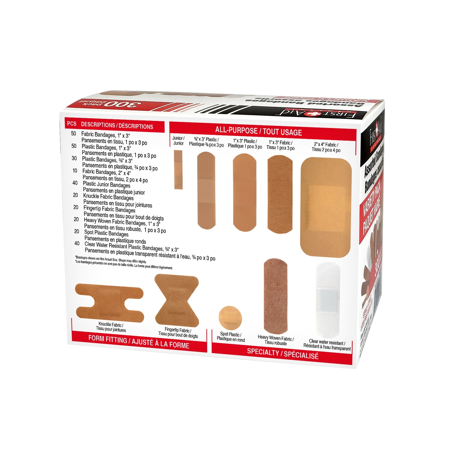 Ensemble de pansements variés First Aid Central – Boîte de 300