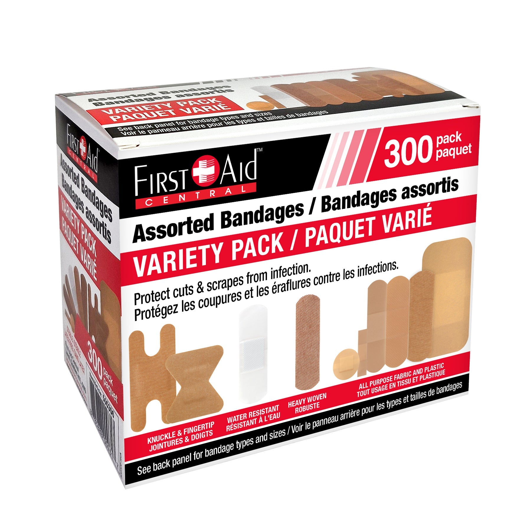 Ensemble de pansements variés First Aid Central – Boîte de 300