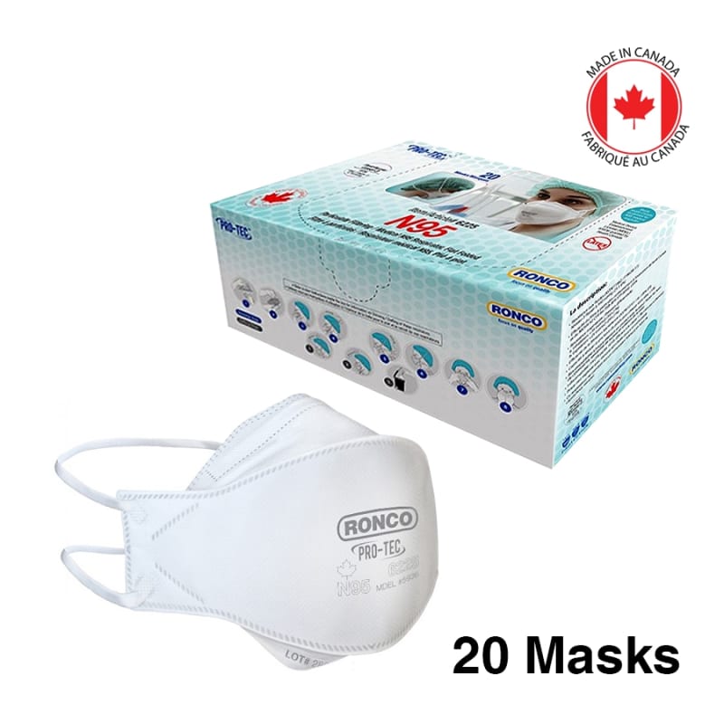 Masques respiratoires contre les particules RONCO PRO-TEC N95 - Boîte de 20 - Fabriqués au Canada