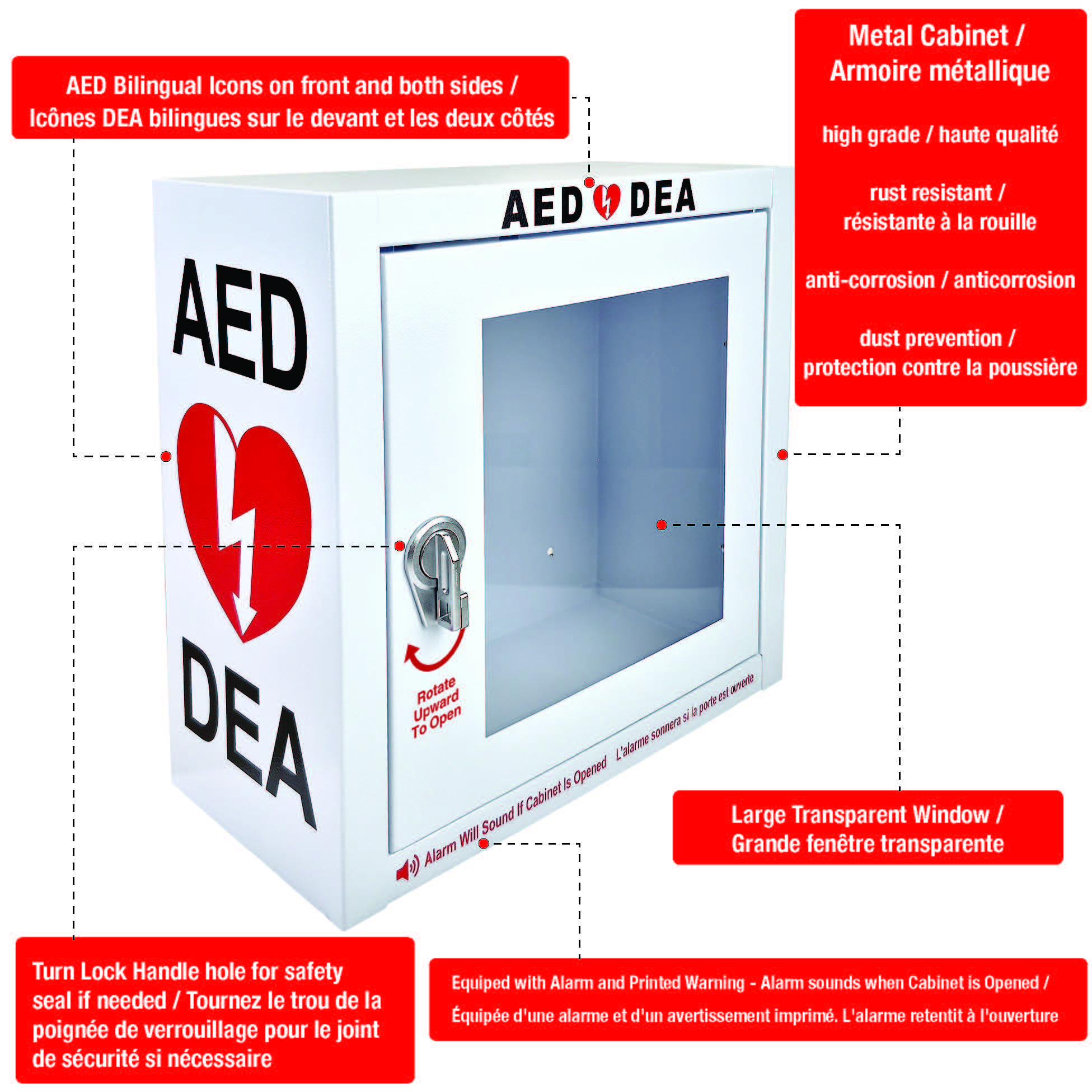 Armoire murale pour DEA – Montage en surface avec alarme de porte 90 dB