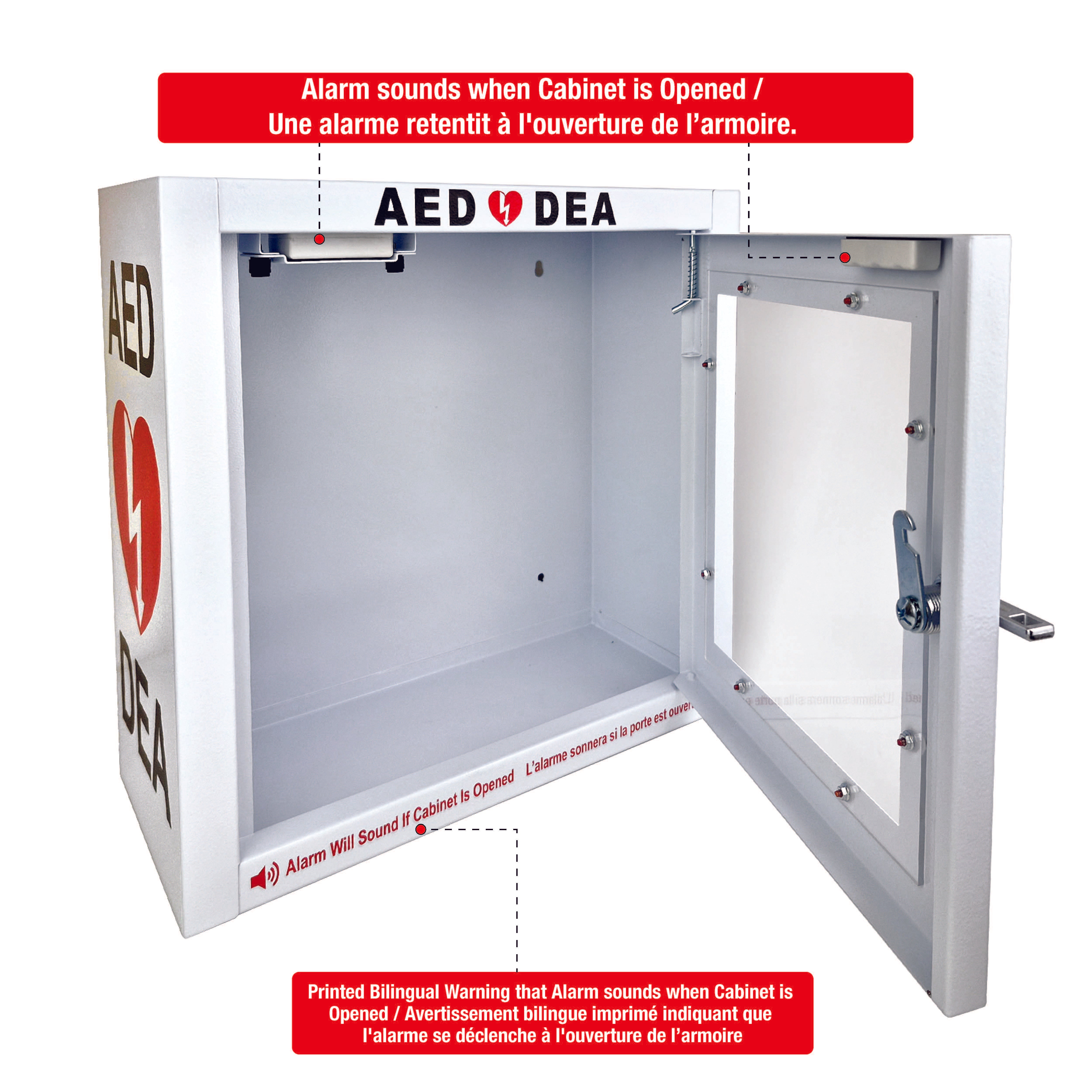 Armoire murale pour DEA – Montage en surface avec alarme de porte 90 dB