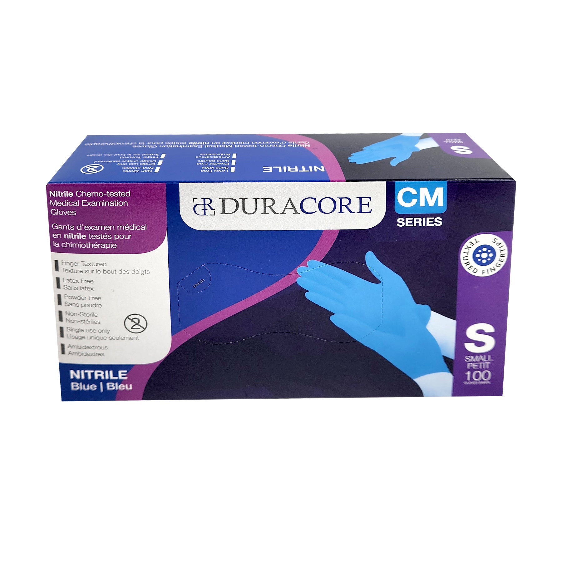 DURACORE, Blue Nitrile Chemo-tested Medical Examination Gloves, 3.2mil, Box of 100