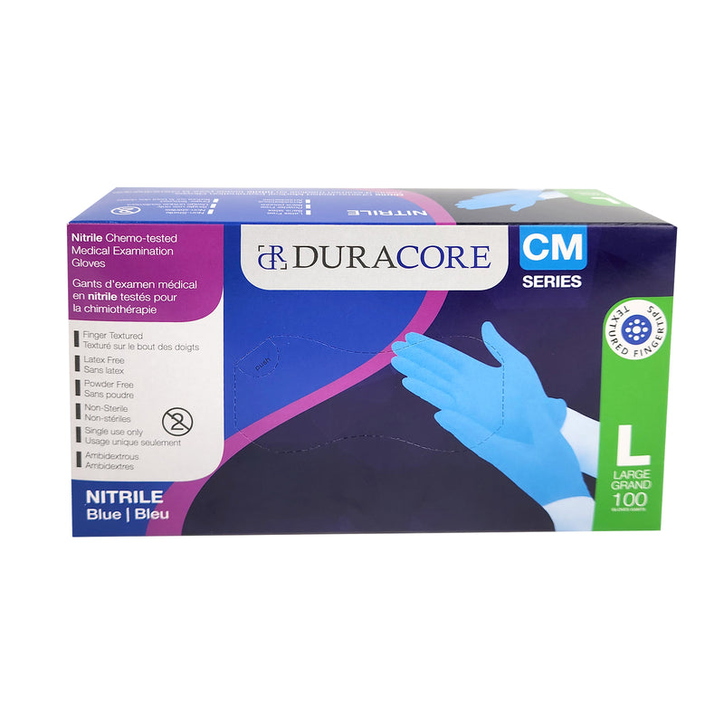 DURACORE, Gants d'examen médical en nitrile bleu, 3,2 mil, grand (boîte de 100)