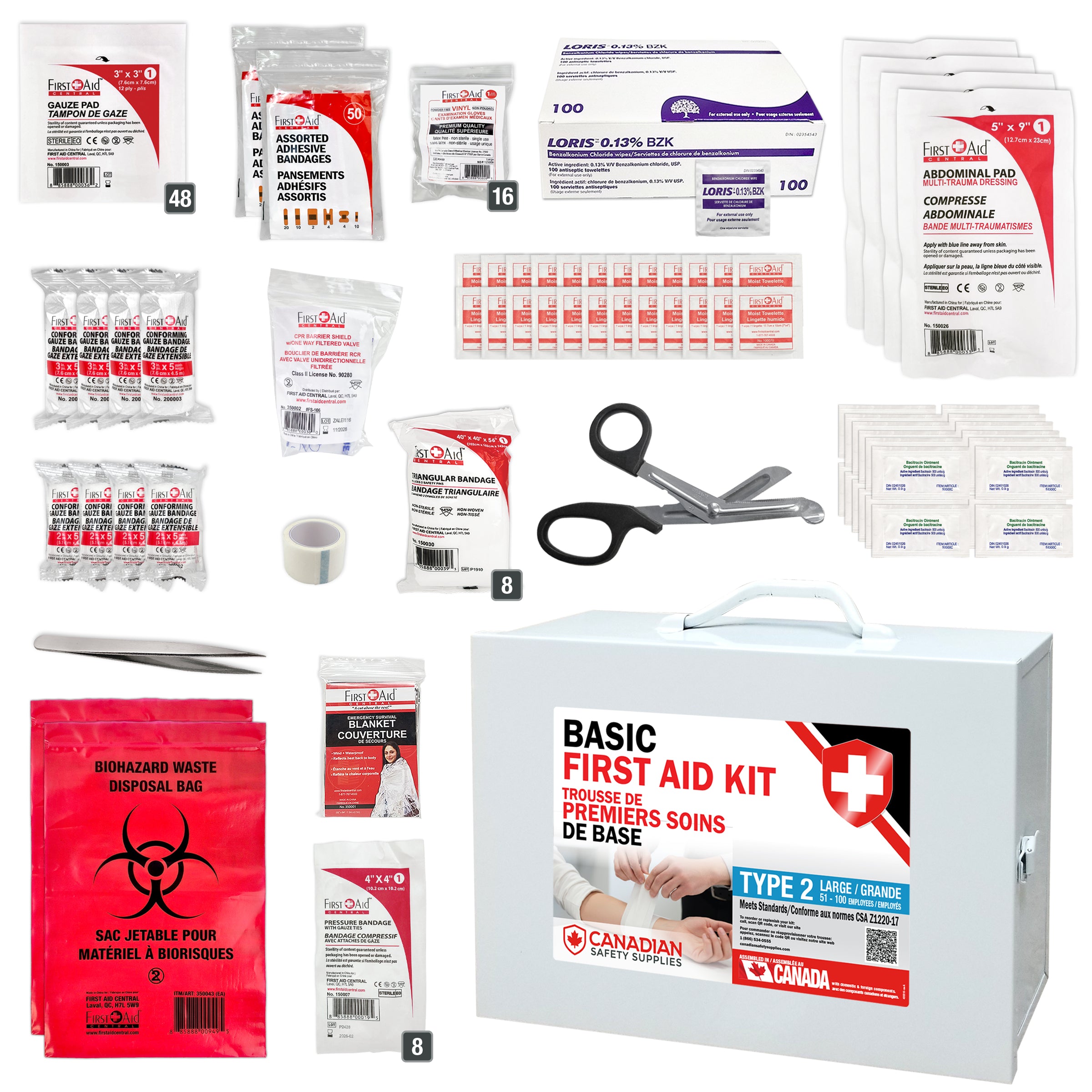 Trousse de premiers soins de base et recharge de type 2 – Grande (51 à 100 travailleurs)